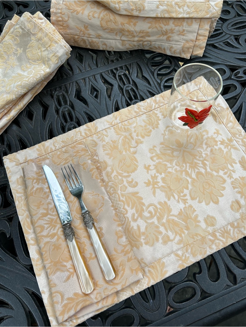 Waterford Cream Floral Jacquard Placemat & Napkin Set - 8 of each